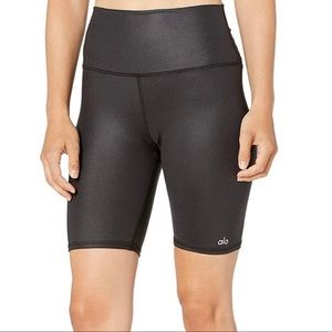 alo yoga • black shimmer high waisted biker style shorts